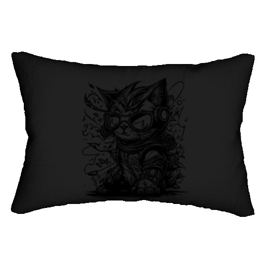 Little Cool Space Cat Splash Tattoo Style Lumbar Pillows