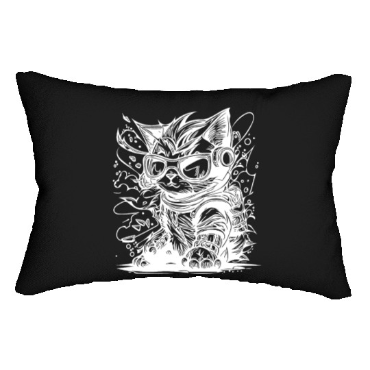 Little Cool Space Cat Splash Tattoo Style Lumbar Pillows