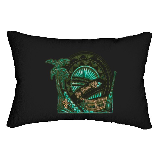 Big Island Outrigger Canoe Tribal Halftone Edges Lumbar Pillows