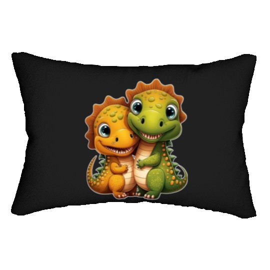 Cute dino dinosaur siblings brothers kids love Lumbar Pillows