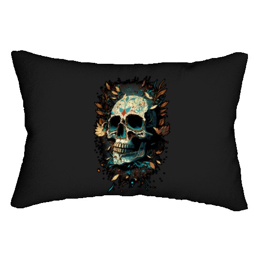Skull Dia de los Muertos Halloween Tattoo Gift Lumbar Pillows