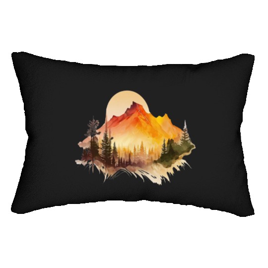 Watercolor Mountains Nature Hiking Explore Wild 1 Lumbar Pillows