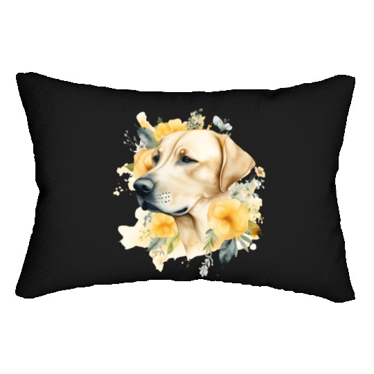 Yellow Lab Dog Watercolor Floral Lumbar Pillows
