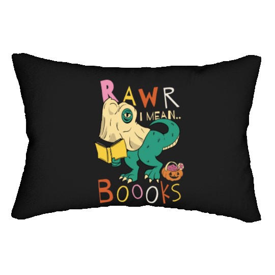 Reading Teacher Halloween T Rex Ghost Book Lumbar Pillows