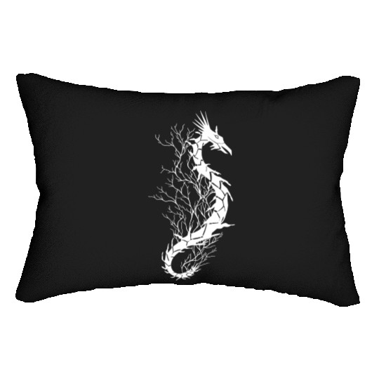 Sea life, sea dragon, white Lumbar Pillows