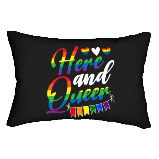 Here And Queer LGBTQ Community Rainbow Pride Month Lumbar Pillows