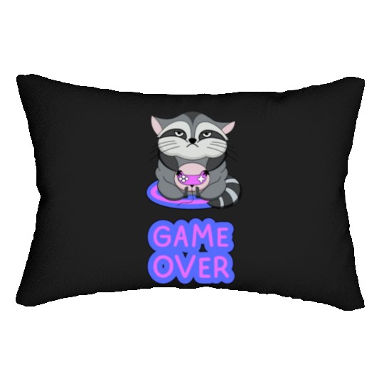 Game Over fat wicked raccoon playing on a console Lumbar Pillows
