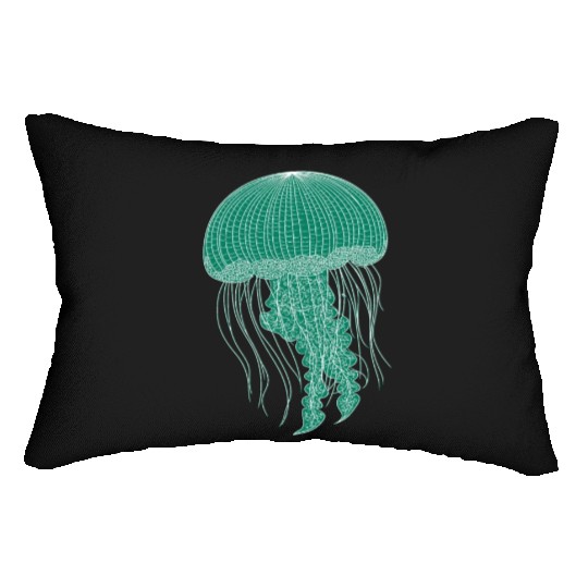 Sea life, Green Jellyfish Lumbar Pillows