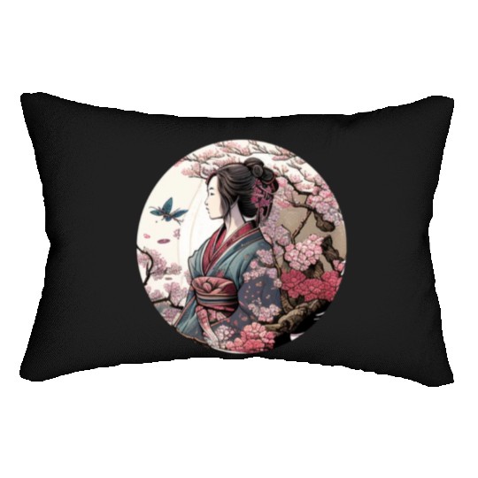Beautiful Geisha Geiko Geigi Cherry Blossom Sakura Lumbar Pillows