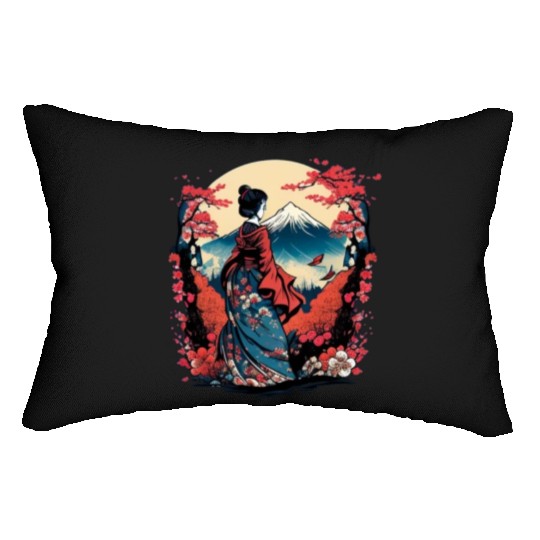 Mount Fuji Fujisan Fujiyama Floral Geisha Lumbar Pillows