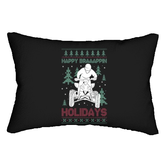 Happy Braaappin Holidays ATV Rider Christmas Lumbar Pillows