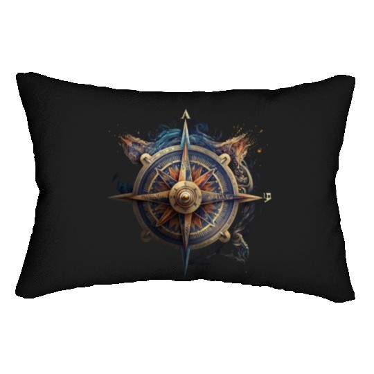 navy compass sailing Lumbar Pillows