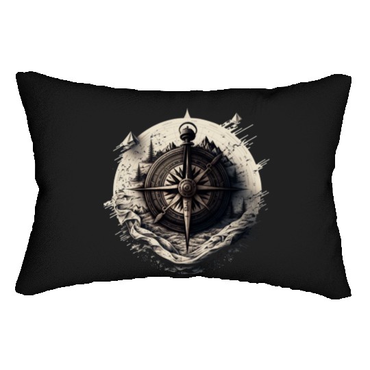 navy compass Lumbar Pillows