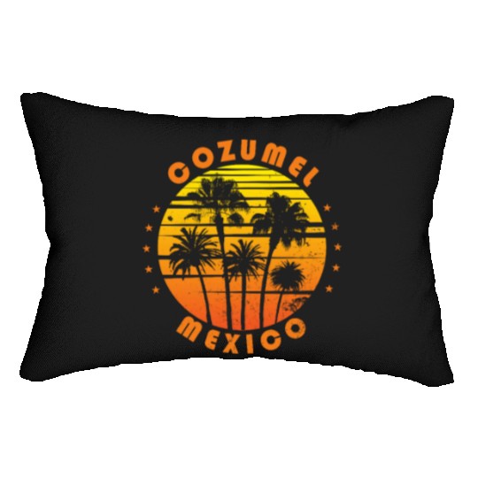 Retro Cozumel Mexico Souvenir Vintage Palm Tree Lumbar Pillows