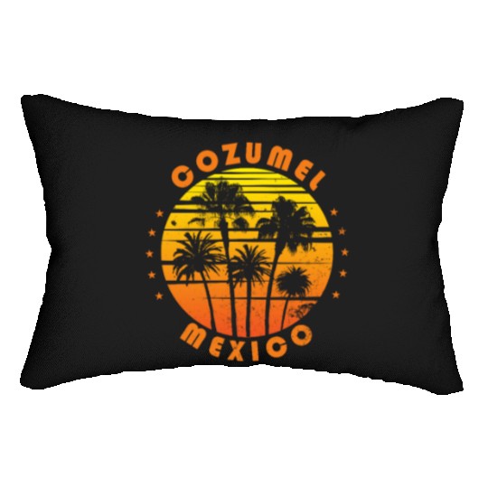 Retro Cozumel Mexico Souvenir Vintage Palm Tree Lumbar Pillows