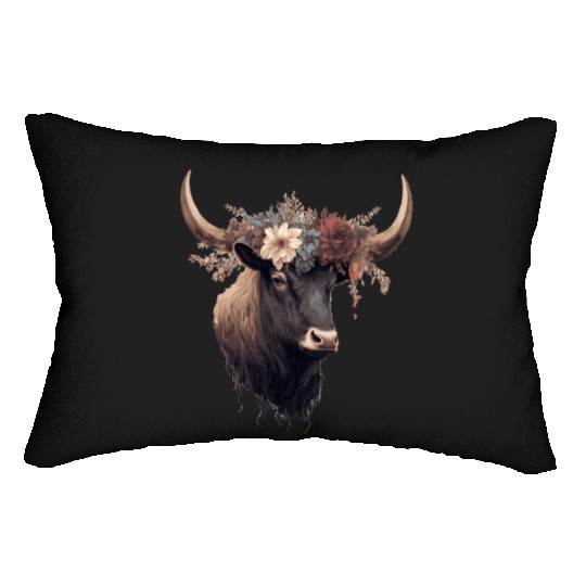 Cute Yak Flower Crown Yaks Floral Farm Animal Pet Lumbar Pillows