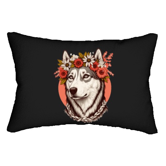 Cute Siberian Husky Flower Crown Pet Dog Breed Flo Lumbar Pillows