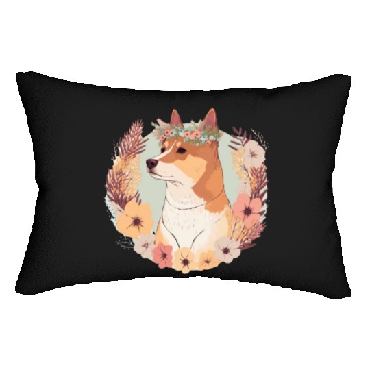Cute Shiba Inu Flower Crown Pet Dog Floral Puppy Lumbar Pillows