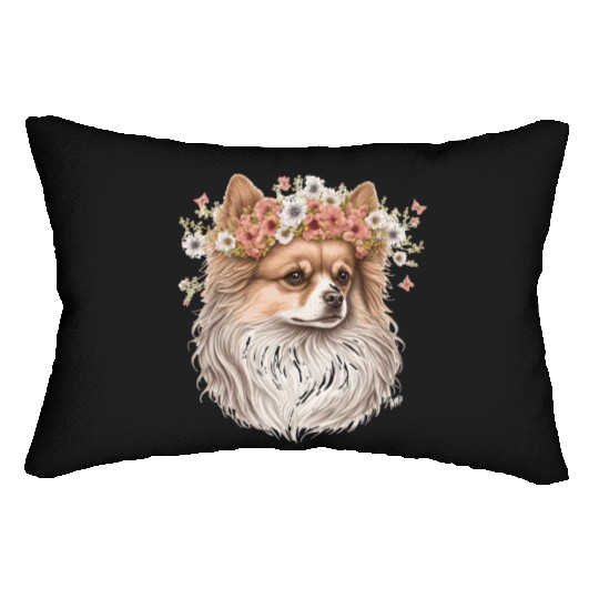 Cute Pomeranian Pom Flower Crown Pet Dog Breed Flo Lumbar Pillows