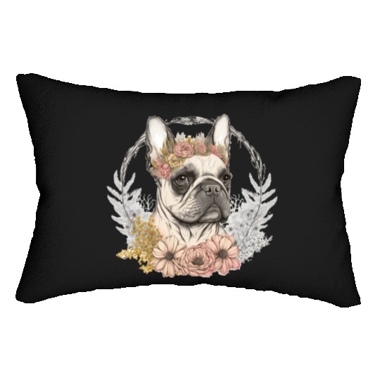 Cute French Bulldog Frenchie Flower Crown Pet Dog Lumbar Pillows