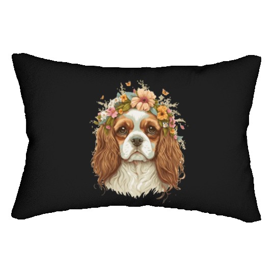 Cavalier King Charles Spaniel Flower Crown Dog Flo Lumbar Pillows