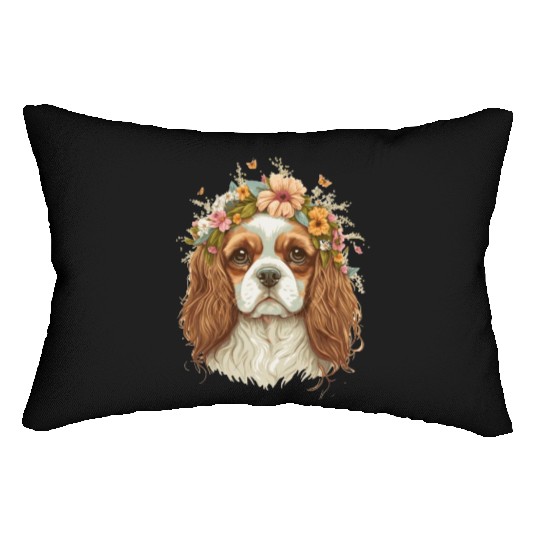 Cavalier King Charles Spaniel Flower Crown Dog Flo Lumbar Pillows