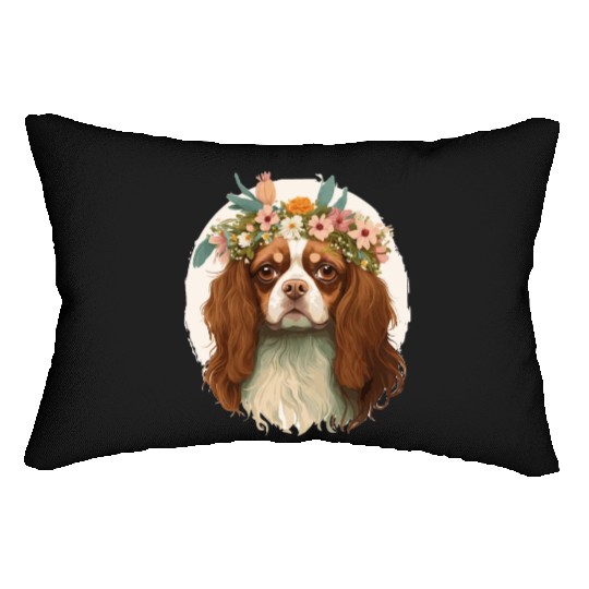 Cavalier King Charles Spaniel Flower Crown Pet Dog Lumbar Pillows