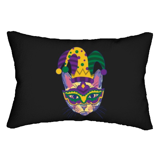 Mardi Gras Cat Cosplayer Jester Mask Costume Lumbar Pillows