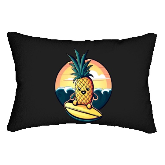 Kawaii pineapple on at sunset Lumbar Pillows