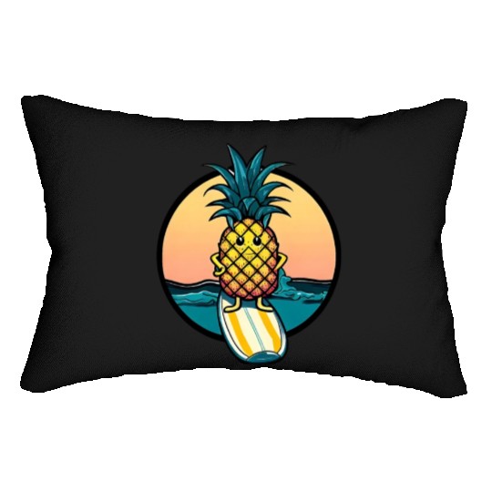 Kawaii pineapple on at sunset Lumbar Pillows