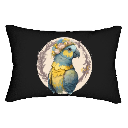 Yellow Blue Ara Macaw Flower Crown Parrot Parakeet Lumbar Pillows
