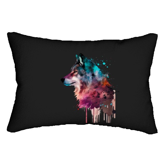 Wolf Multicolor Watercolor Portrait Lumbar Pillows