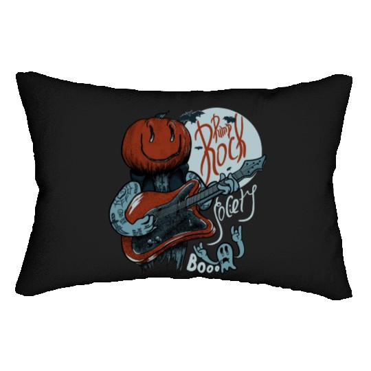 Pump Rock Society Halloween Pumpkin Playing Guitar Lumbar Pillows