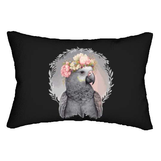 Cute African Gray Parrot Bird Flower Crown Pet Bir Lumbar Pillows