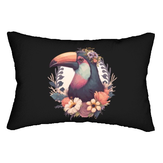 Cute Toucan Tropical Bird Flower Crown Jungle Bird Lumbar Pillows
