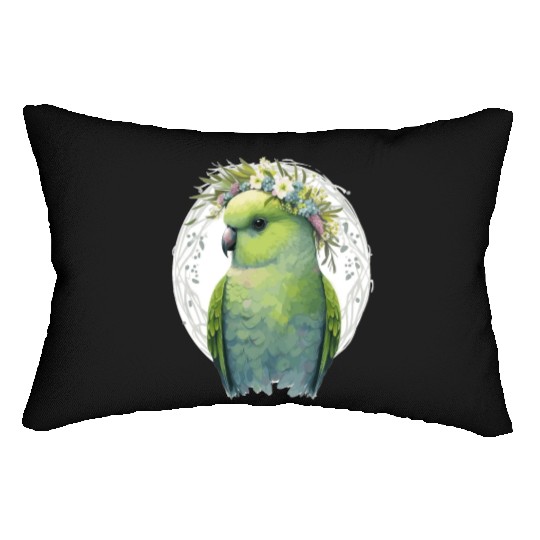 Cute Green Budgie Parakeet Bird Flower Crown Pet B Lumbar Pillows