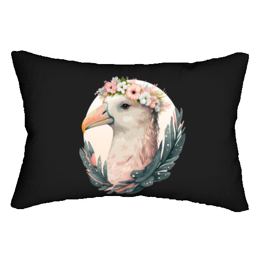 Cute Albatross Bird Flower Crown Floral Tropical B Lumbar Pillows