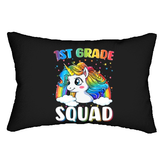 1st Grade Squad Unicorn Rainbow Back To School Lumbar Pillows