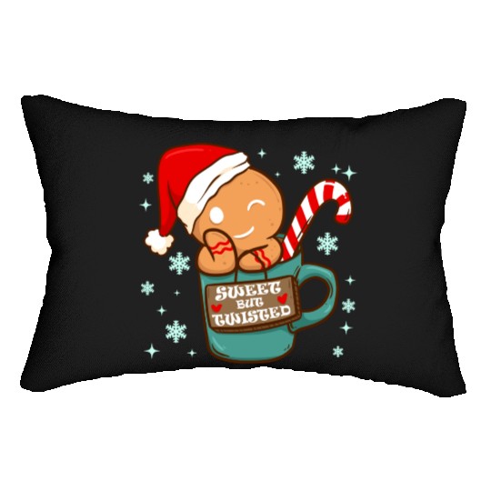 Sweet But Twisted Christmas Candy Cane Gingerbread Lumbar Pillows