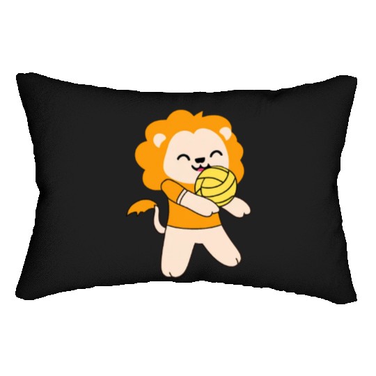 Kawaii cute lion playing volleyball Lumbar Pillows