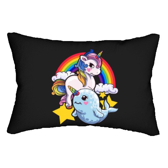 Cute Horned Narwhal And Unicorn Animal Friends Lumbar Pillows