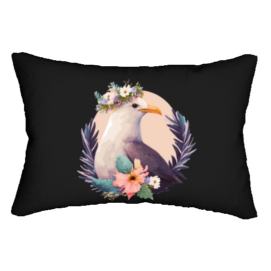 Cute Seagull Bird Flower Crown Floral Birds Lumbar Pillows