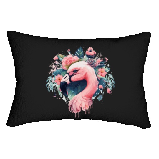 Cute Pink Flamingo Tropical Bird Flower Crown Flor Lumbar Pillows
