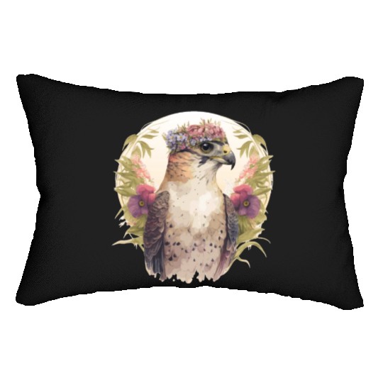 Watercolor Falcon Birds Of Prey Flower Crown Flora Lumbar Pillows