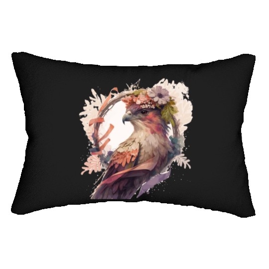Birds Of Prey Kite Bird Flower Crown Floral Lumbar Pillows