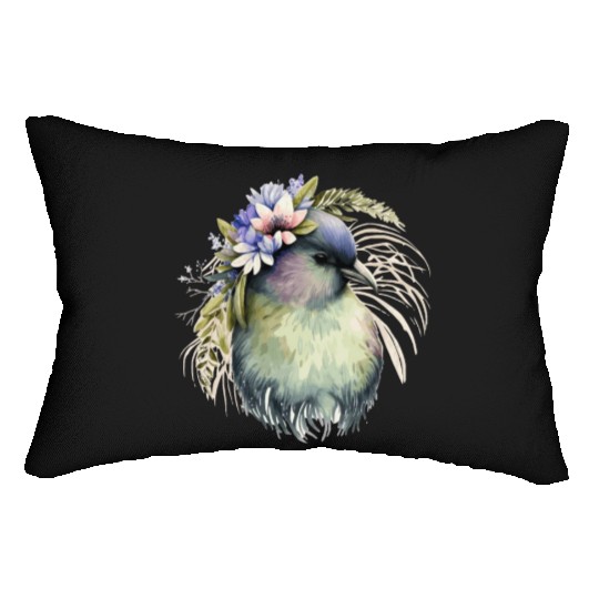 Cute Kiwi Bird Flower Crown Floral Exotic Birds Lumbar Pillows