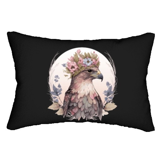 Cute Hawk Bird Of Prey Flower Crown Floral Bird Wa Lumbar Pillows
