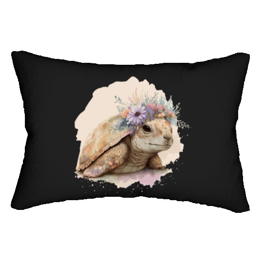 Cute Watercolor Tortoise Turtle Flower Crown Anima Lumbar Pillows