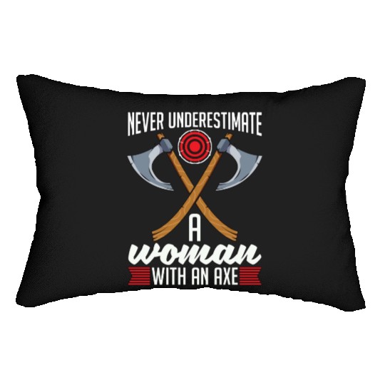 Axe Throwing Never Underestimate A Woman Bullseye Lumbar Pillows