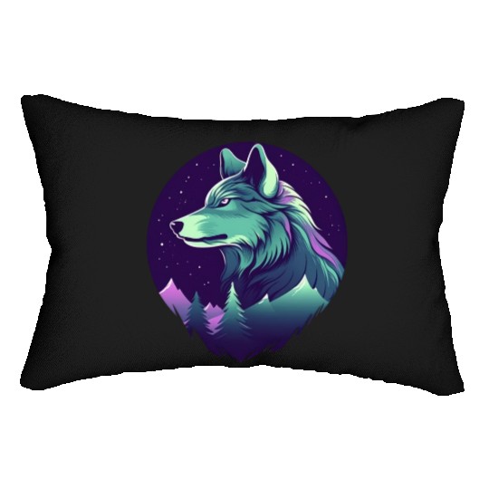 Starry Night Wolf With Northern Light Colors Lumbar Pillows